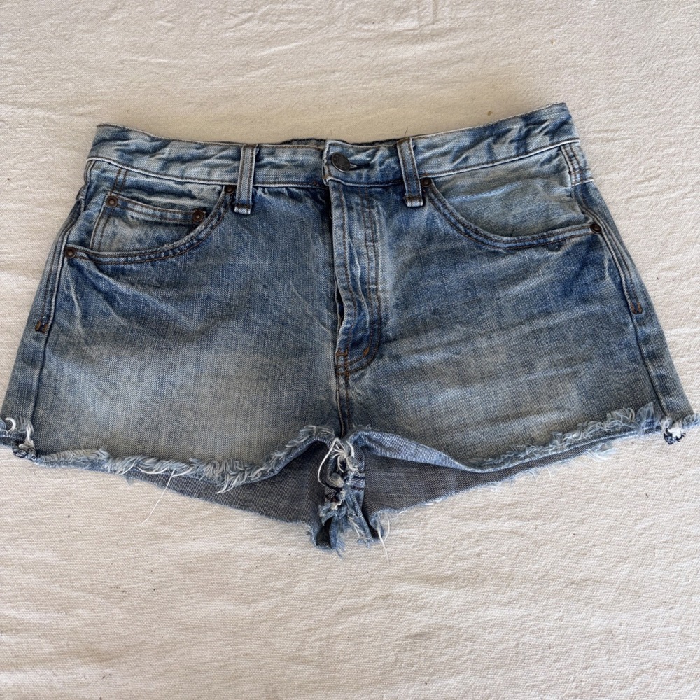 Free People Shorts Women 30 Distressed Faded Button Fly Cutoff Jean Vintage Wash